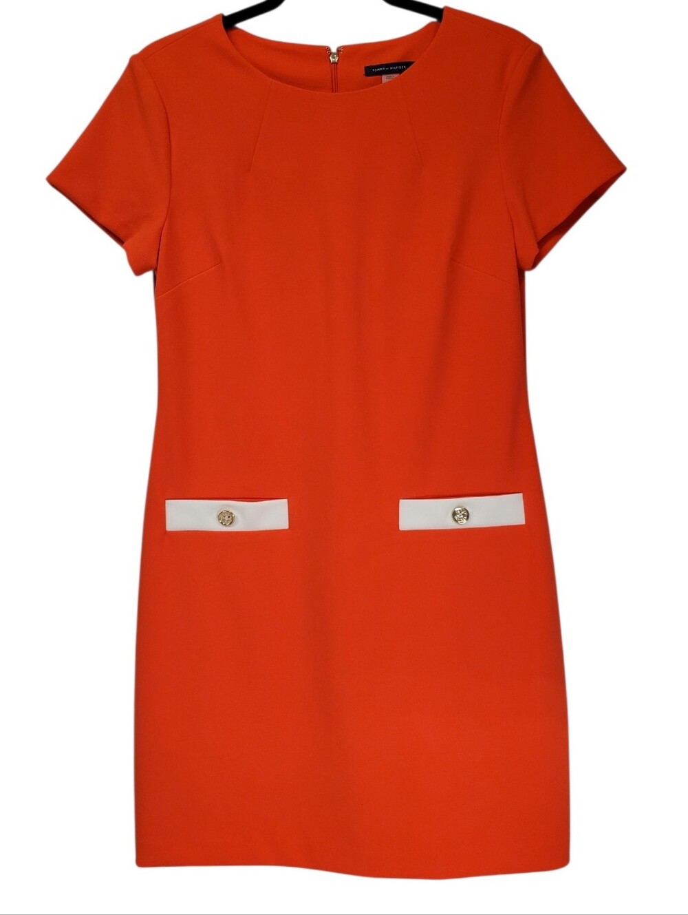 Office Siren Luxery Evening Wear Tommy Hilfiger Fitted Sheath Dress 8 Orange